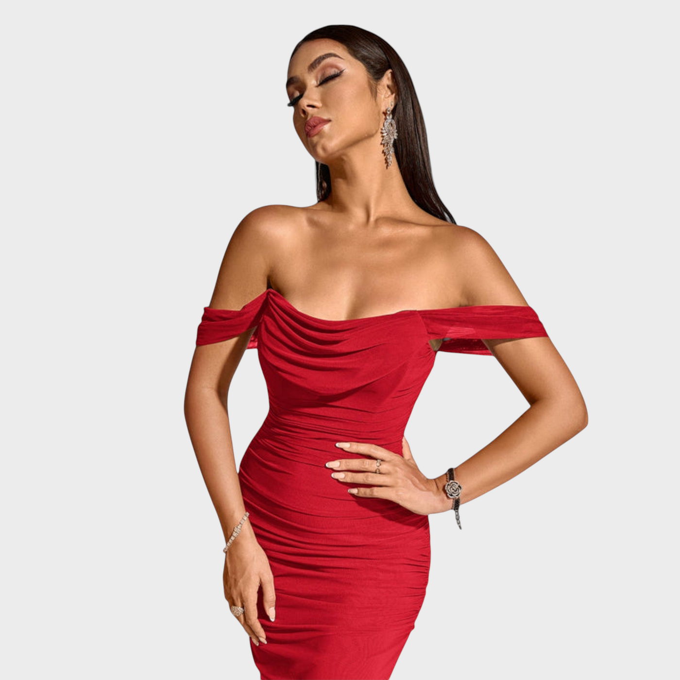 Joanna | Sukienka Bodycon z marszczeniami na ramiączkach