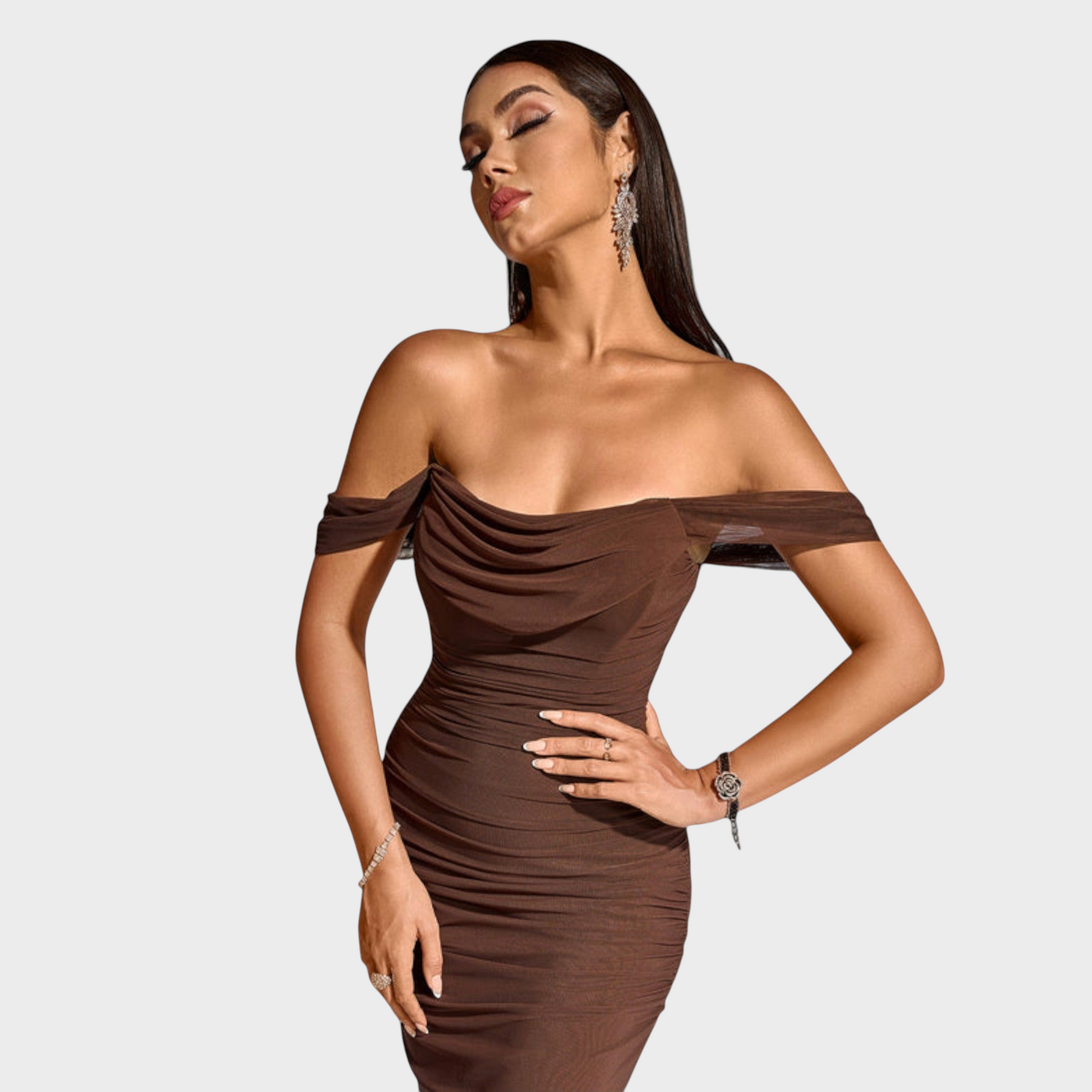 Joanna | Sukienka Bodycon z marszczeniami na ramiączkach